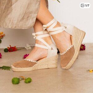 New Picon Suede Leather Lace Up Espadrille Wedge